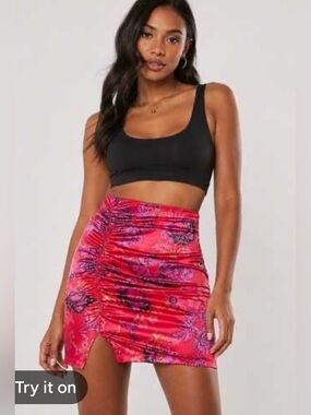 NWT Free People Ruched Pink Floral Mini Skirt